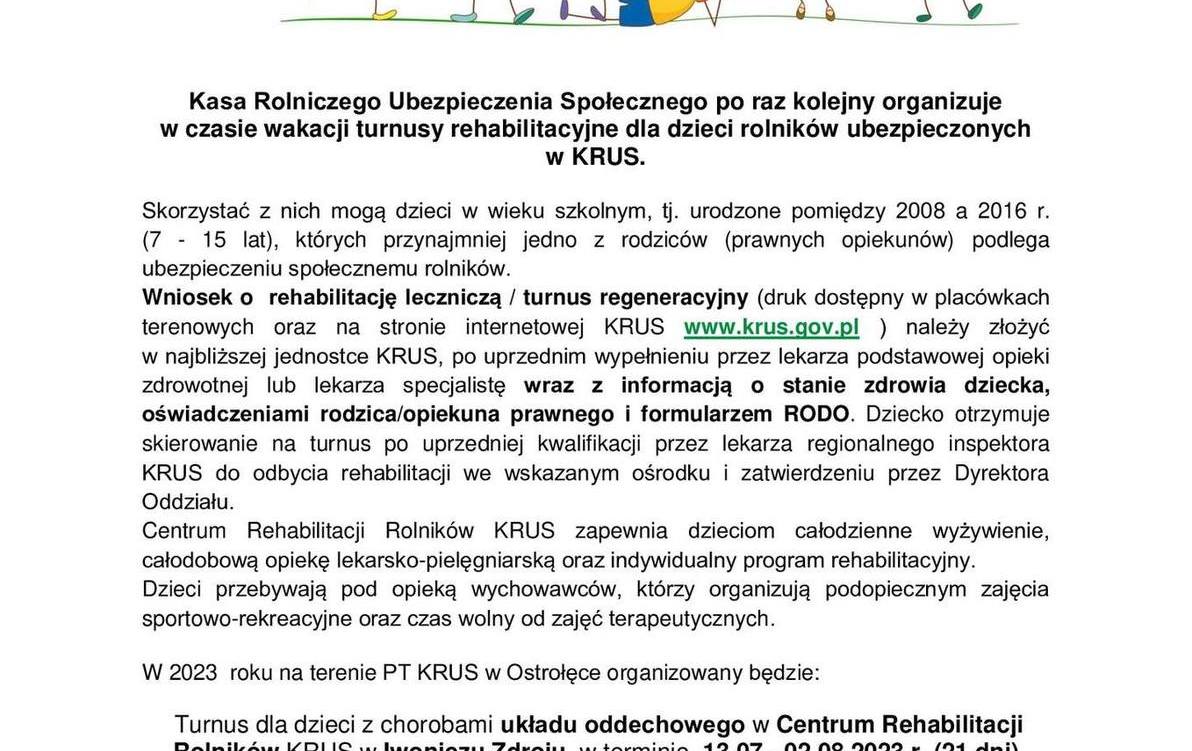 Zdjęcie do Turnusy rehabilitacyjne dla dzieci - informacja