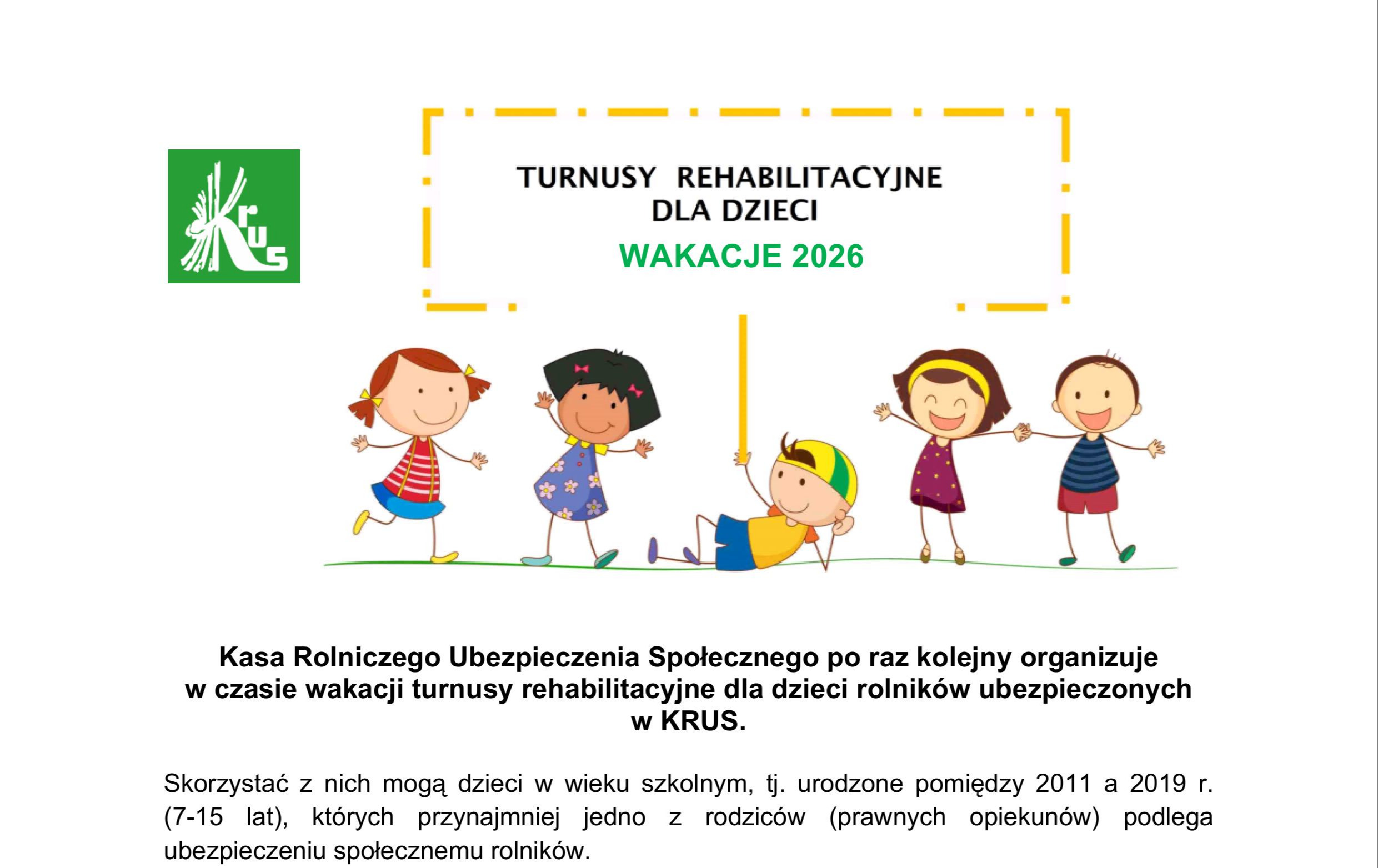 Zdjęcie do Turnusy rehabilitacyjne dla dzieci KRUS - wakacje 2026